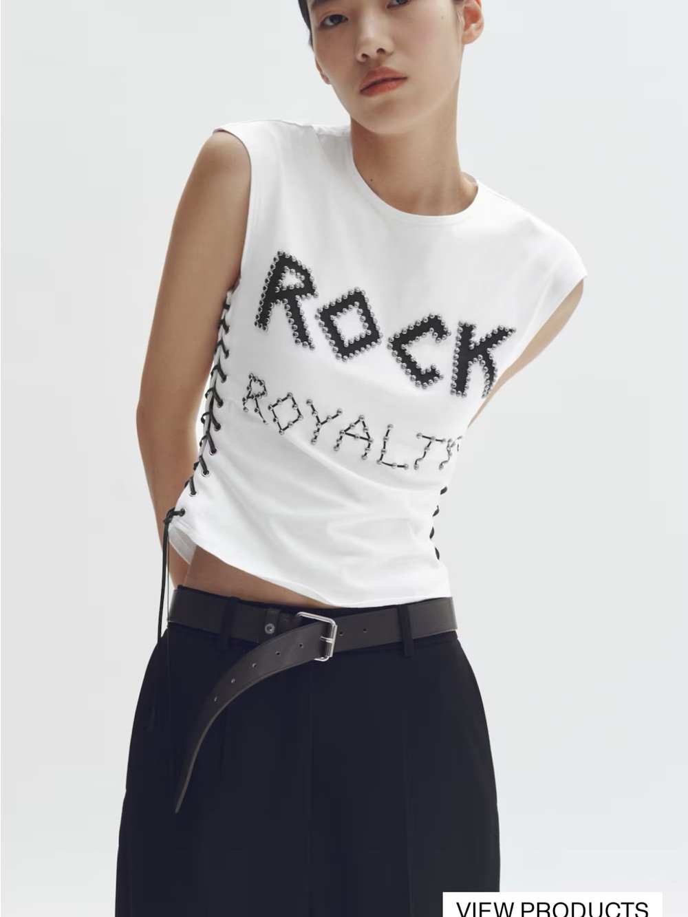H&M White Lace-Up 'Rock Royalty' Sleeveless Tank